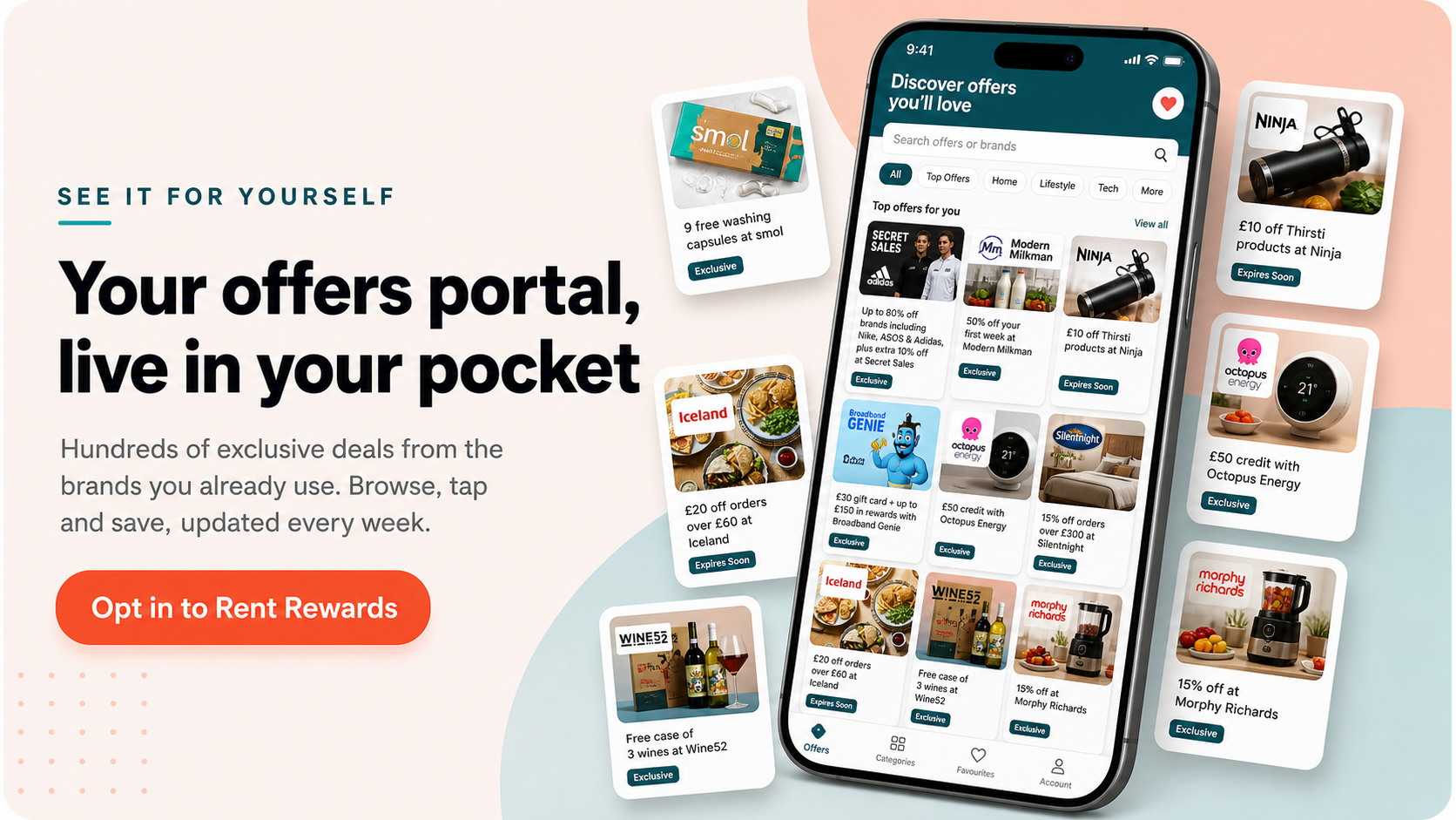Rent Rewards mobile app and tenant offer cards